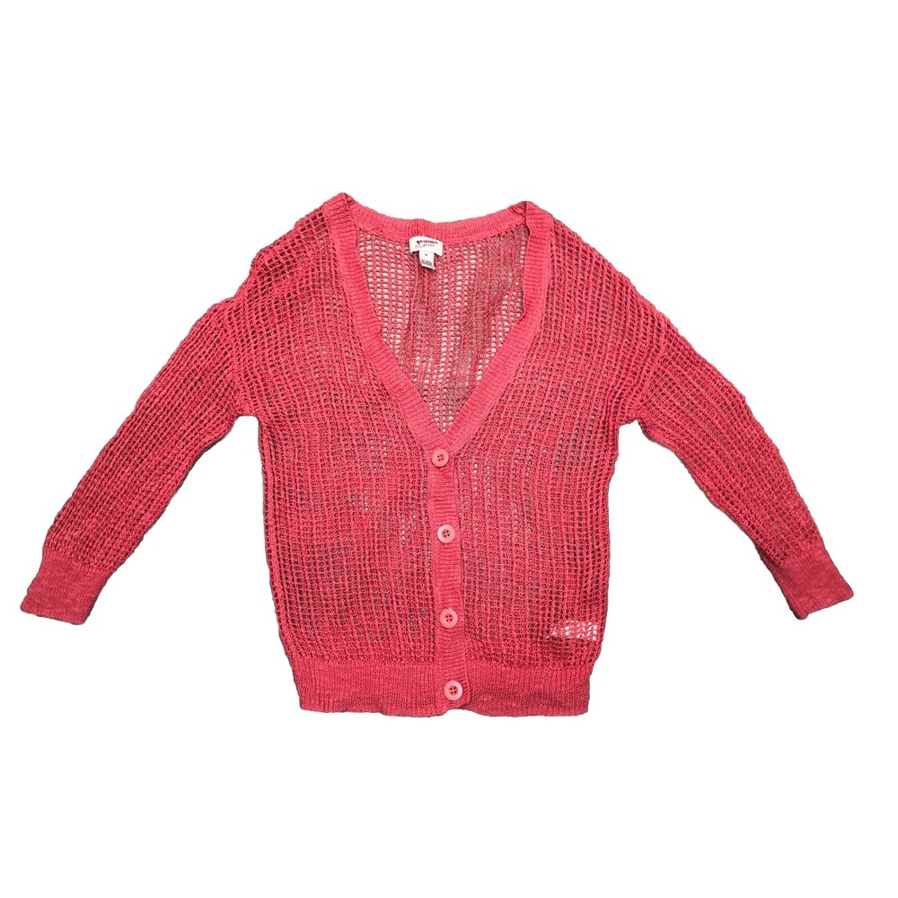 Arizona Cardigan Sweater Women's M Pink Cropped Fishnet‎ Sheer Y2K